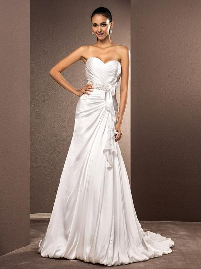 A-Line Wedding Dresses Sweetheart Satin Chiffon Strapless Bridal Gowns with Court Train