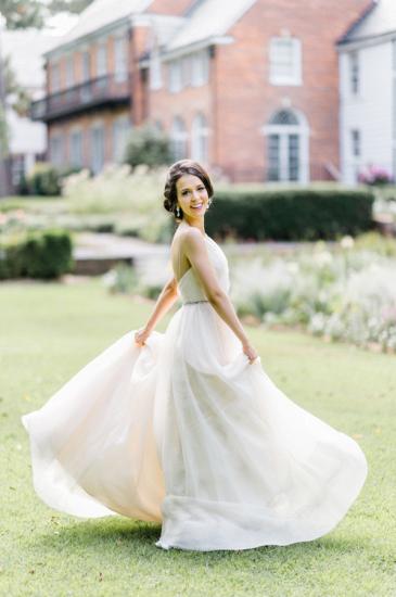 Latest V-Neck Chiffon Long Wedding Dress A-Line Elegant Spaghetti Strap 2022 Bridal Gowns_4