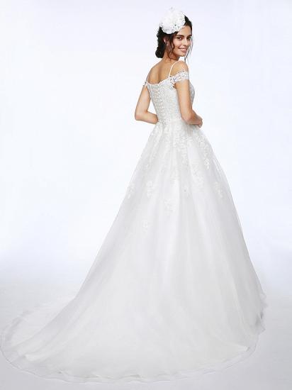 Ball Gown Wedding Dress Off Shoulder Organza Beaded Lace Short Sleeve Bridal Gowns with Court Train_2