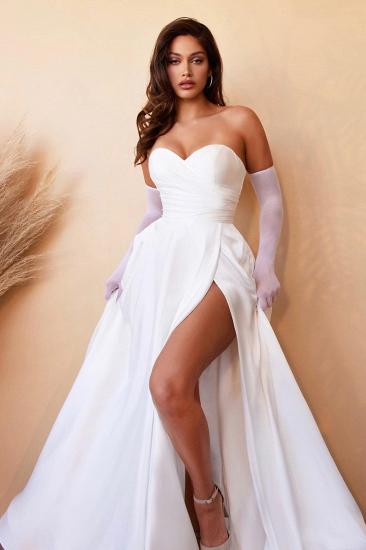 Sweetheart White High split Princess Prom Dresses