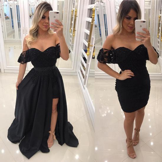 Newest Sheath Black Off-the-Shoulder Crystal Prom Dresses with Detachable Skirt_3
