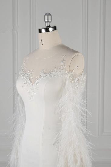 TsClothzone Chic Jewel ärmelloses weißes Chiffon-Hochzeitskleid Meerjungfrau-Applikationen Brautkleider mit Pelz Onsale_6