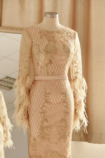 Champange Unique design Long sleeves V-back Prom Dress_4