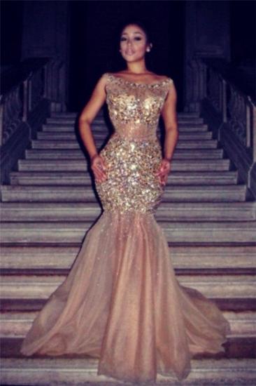 Luxury Mermaid Halter Tulle Crystal Sleeveless Prom Dress_1