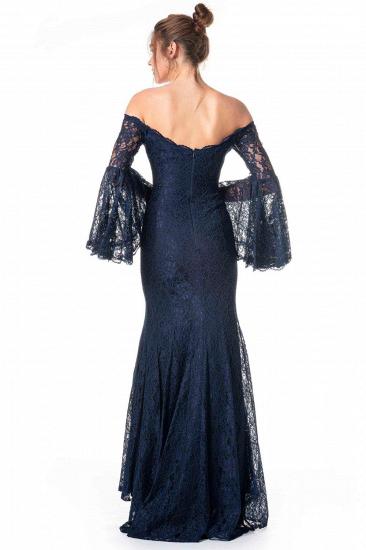 Royal Blue Floral Lace Floor Length Mermaid Evening Dress with Floaty Sleeves_2