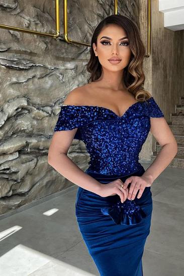King Blue Long Shiny Card-Shoulder Evening Gown | Velelt prom dresses cheap_2