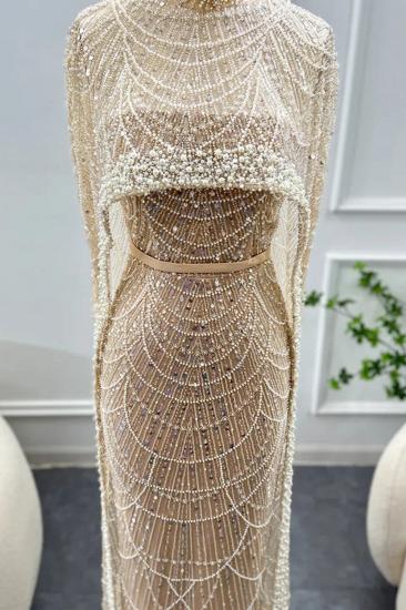 Luxus-Perlen-Meerjungfrau-Abendkleid aus Dubai mit Cape-Ärmeln, bodenlanges Partykleid aus Seequin_8