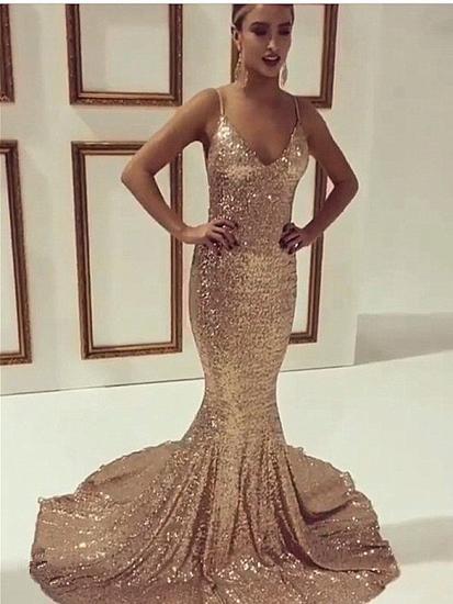 Elegant Sequins Mermaid Spaghetti Straps Sleeveless Prom Dress_1
