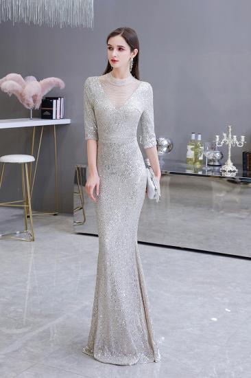 Gorgeous Silver Long sleeves Long Prom Dress_5