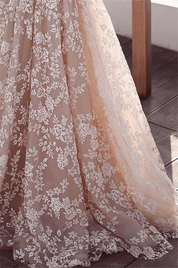 Long Sleeve Sheer Tulle Lace Wedding Dress Cheap 2022 | Champagne Pink Princess Outdoor Bridal Dress Online_4