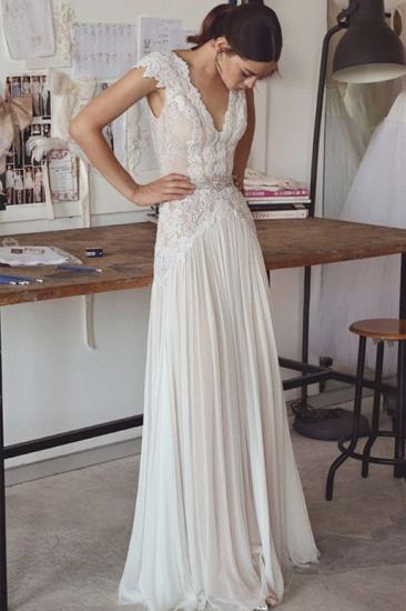 Chiffon Crystal Glamorous Lace Cap-Sleeve Lace Long Wedding Dress_2