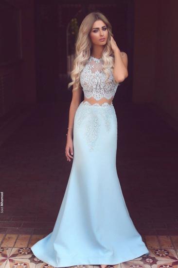 Baby Blue Two Piece Evening Dress Long Lace Mermaid 2022 Prom Dresses Cheap