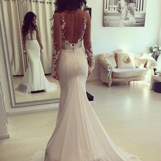Elegant Mermaid Sheer Long-Sleeves Appliques Wedding Dresses_2