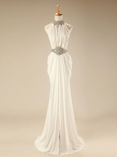Weißer hoher Kragen Sexy Abendkleider Kristallchiffon-Reißverschluss 2022 langes Kleid