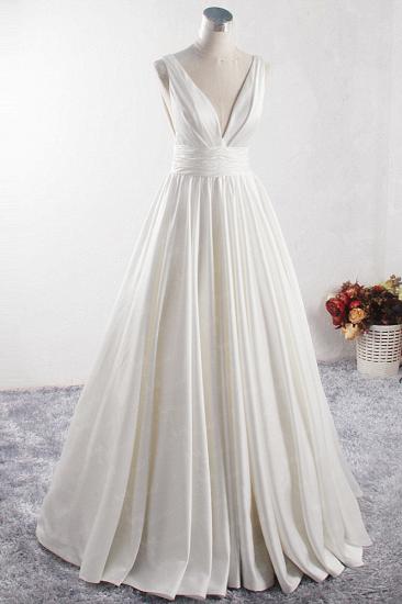 TsClothzone Affordable V-neck Satin White Wedding Dress Sleeveless Ruffles Bridal Gowns On Sale_4