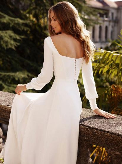 Chic White Satin Long Sleeves A-Line Wedding Dresses Long_6