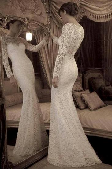 Lace Jewel Mermaid Wedding Dresses 2022 Long Sleeve Charming Bridal Gowns with Buttons_1