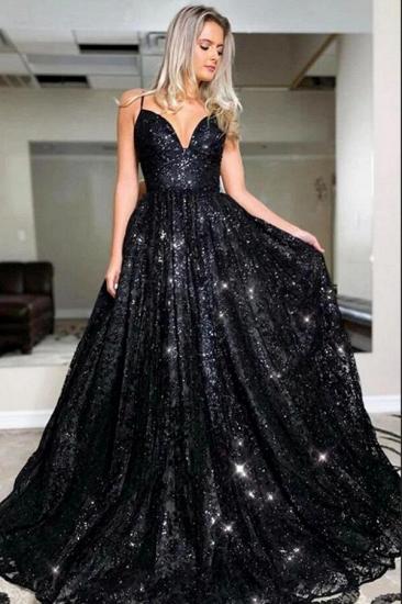 Sparkly Black Sequins Aline Evening Dress Sweetheart Party Dress_1