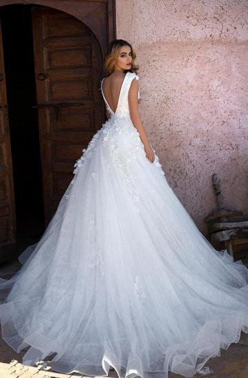 Glamorous V-Neck Cap Sleeves A-line Wedding Dress | Long Lace Appliques Bridal Gowns_4