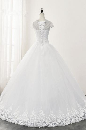 TsClothzone Chic Ball Gown Jewel White Tulle Lace Wedding Dress Short Sleeves Rhinestones Bridal Gowns Online_3