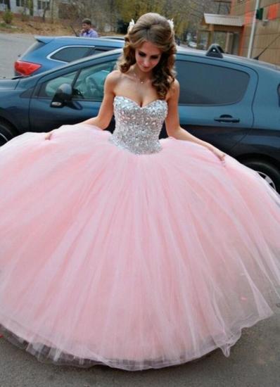 Vestido de Debutante Pink Ball Gown Wedding Dress Sweet Quinceanera Dresses with Crystals_1