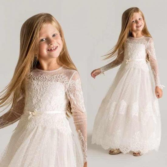 Moderne Tüll A-Linie Blumenmädchen Kleid | Langarm-Festzugkleider für kleine Mädchen_2