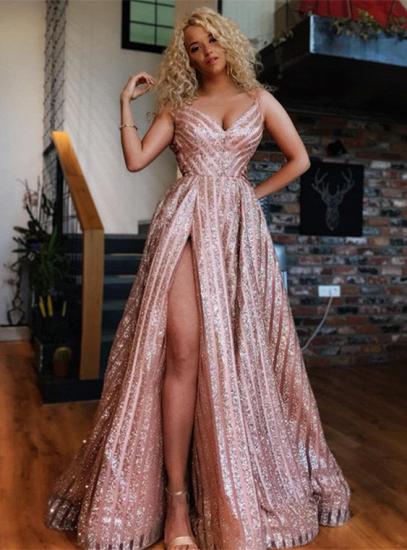 Sexy V-Neck Long Evening Dress | 2022 Sequins Prom Dress With Slit_2