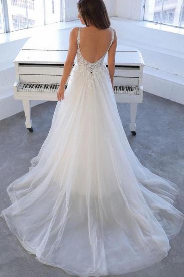 Simple V Neck Sleeveless A Line Tulle Wedding Dresses Bridal Gowns_2