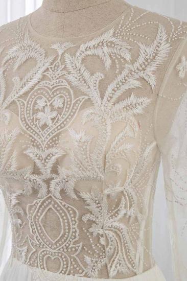 TsClothzone Affordable Jewel Chiffon Ruffles Wedding Dresses Lace Top Long Sleeves Bridal Gowns Online_5