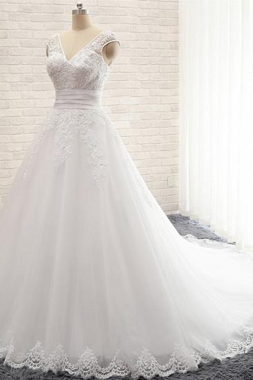 TsClothzone Affordable V-Neck Tulle Lace Wedding Dress A-Line Sleeveless Appliques Bridal Gowns with Beadings Online_4