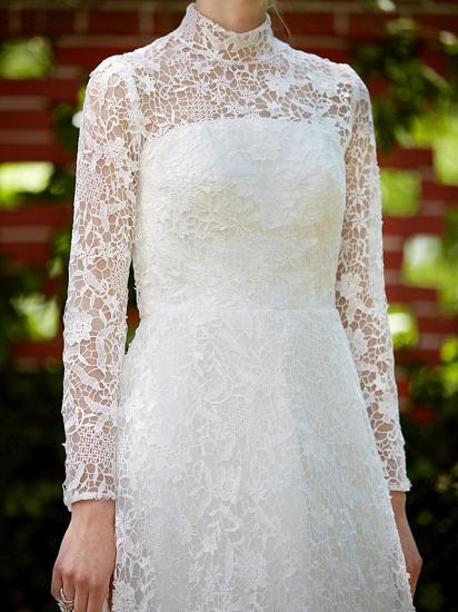 Illusion A-Line Wedding Dress Floral Lace Long Sleeve Bridal Gowns Court Train_11