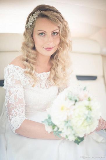 A Line Half Sleeve Lace Wedding Dress Off Shoulder V Back Bohemian Bridal Gown_4