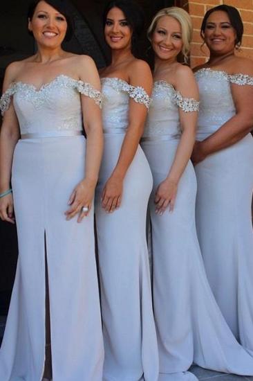 Off the Shoulder Lace Split Bridesmaid Dress Simple Plus Size Wedding Party Dress