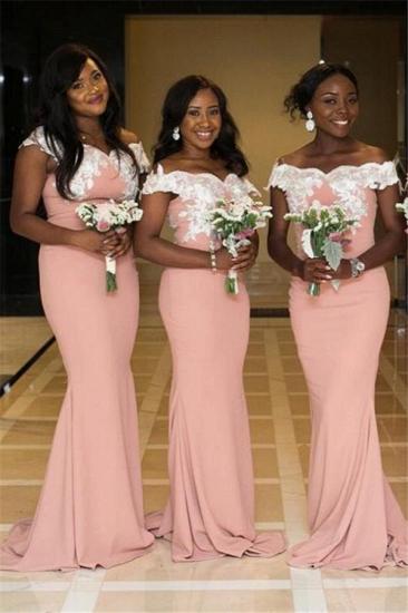 Two-toned Off The Shoulder Mermaid Pink Bridesmaid Dresses | Lace Appliques Sexy Maid of Honor Dresses_2
