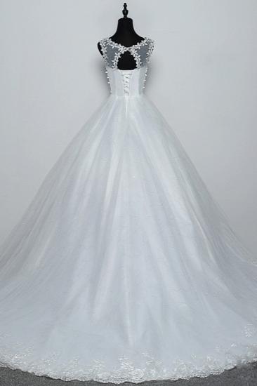 TsClothzone Elegant Jewel White Tulle Ball Gown Wedding Dresses Sleeveless Appliques Bridal Gowns with Rhinestones_3