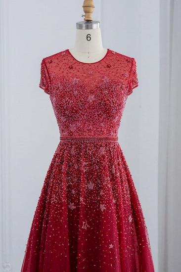 Elegant Jewel Cap Sleeves Formal Dress Shiny Beading Eveing Dress with Zipper_3