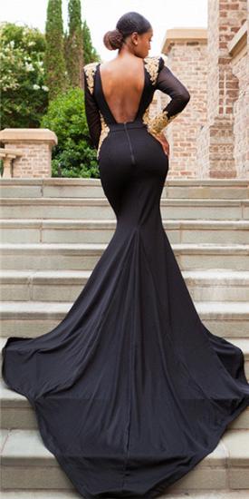 Sexy Black Long-Sleeves Tief-V-Ausschnitt Meerjungfrau Kristall Prom Kleider_1