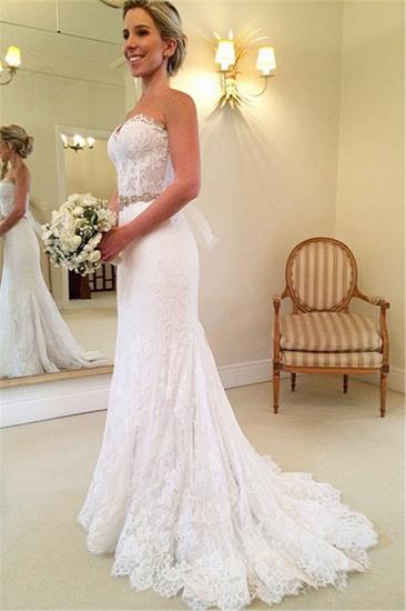 Beautiful Sweetheart White Lace Wedding Dress Popular Crystal Long Bridal Gown for Women_1