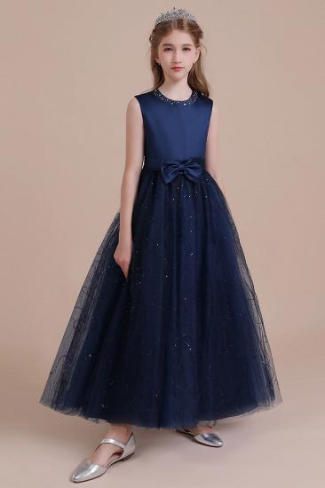 Winter Tulle A-line Flower Girl Dress | Bow Sleeveless Little Girls Pegeant Dress Online