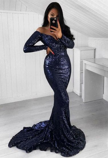 Sexy Sequined Mermaid Long Sleeve Mermaid Off Shoulder Prom Dress_1