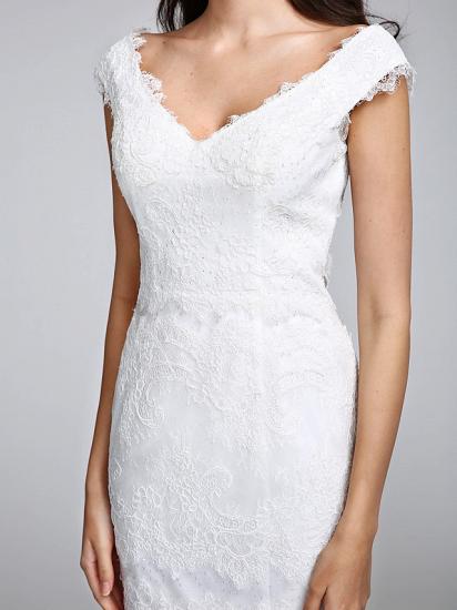 Romantisches Meerjungfrau-Hochzeitskleid mit V-Ausschnitt, durchgehender Spitze, Flügelärmeln, sexy, rückenfreien Brautkleidern, Illusionsdetail_9