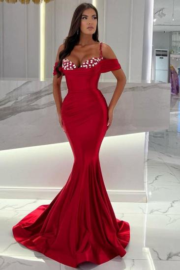 Simple evening dresses long red | Glitter prom dresses_1