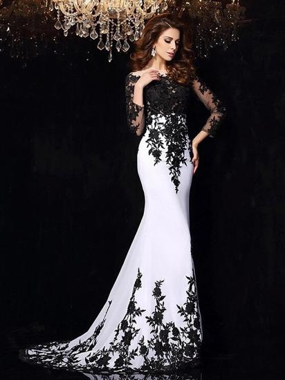 Sexy Mermaid Wedding Dress Bateau Lace Tulle Lace Long Sleeves Bridal Gowns with Sweep Train_2