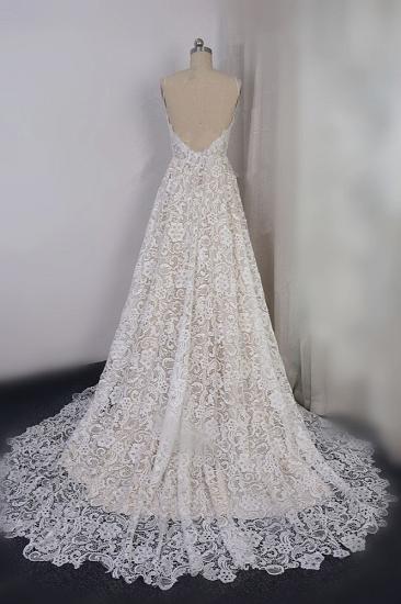 TsClothzone Chic Spaghetti Straps V-Neck Lace Wedding Dress A-Line Sleeveless Long Bridal Gowns On Sale_3