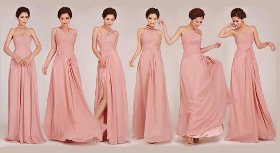 Günstige Convertible Pink Langes Brautjungfernkleid Beliebte Chiffon Side Silt Plus Size Kleider für Hochzeit_5