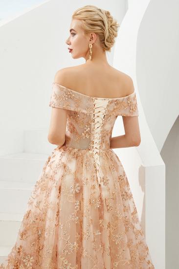 Hale | Romantic Off-the-shoudler Rose Gold Lace-up Tulle Prom Dress with Sparkly Appliques_8