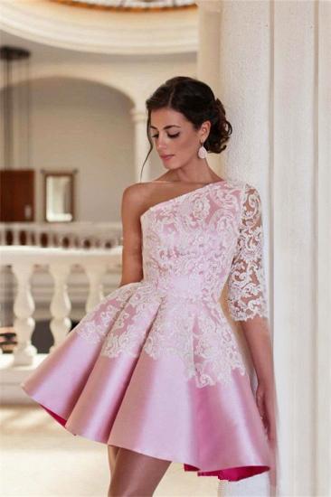 One Shoulder Half Sleeve Mini Homecoming Dress A-Line Pink Lace 2022 Cocktail Gowns_2