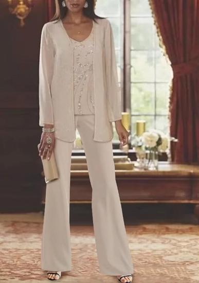 Weißer 3-teiliger Anzug für die Brautmutter aus Chiffon | Mutterkleid mit Jacke_1