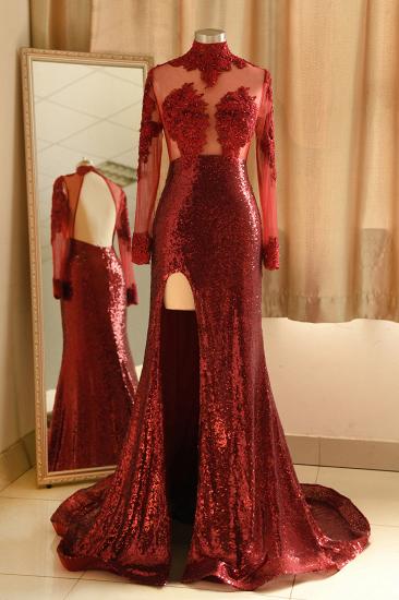 Modernes burgunderfarbenes High Neck Sexy Split Prom Dress mit offenem Rücken