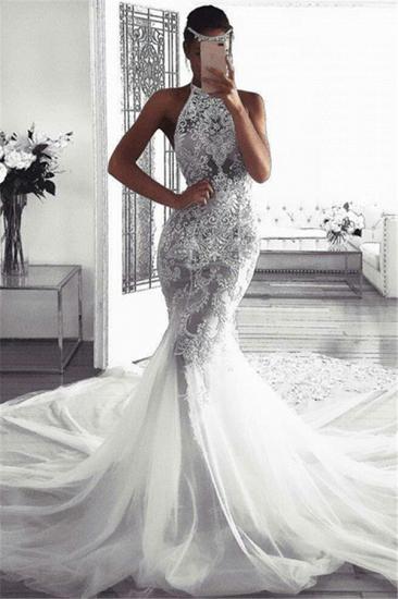 Elegant Sleeveless Halter Wedding Dresses | Sexy Mermaid Tulle Bridal Dresses_2
